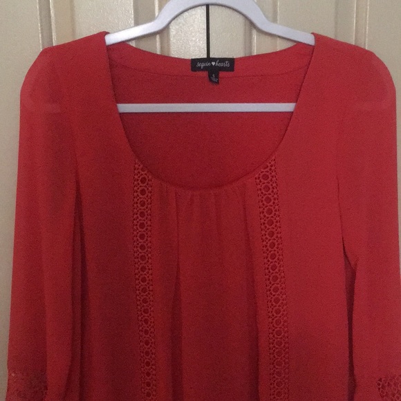 NWT Sequin Hearts Orange-Red Blouse - Picture 2 of 5